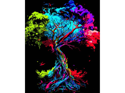 Картина за номерами Райдужне дерево Strateg на чорному фоні 40х50 см AH1014 Картина за номерами Райдужне дерево Strateg на чорному фоні 40х50 см AH1014