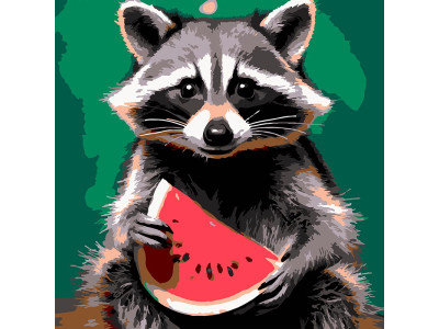 Картина за номерами Strateg Єнот з кавуном 20x20 см HH8034