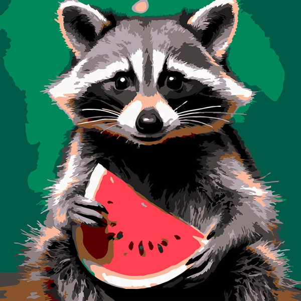 Картина за номерами Strateg Єнот з кавуном 20x20 см HH8034