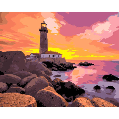 Картина за номерами Strateg Маяк на заході сонця 40x50 см VG035