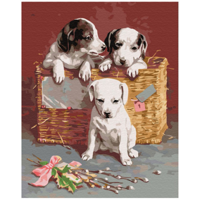 Картина за номерами "Цуценята в кошику" GX8384 Картина за номерами "Цуценята в кошику" GX8384