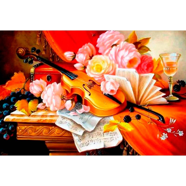 Картина за номерами "Квіти та скрипка" тм Крамниця Чудес 40 x 50 см у короб LC40078