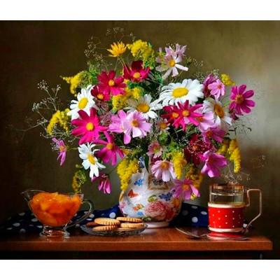 Картина за номерами квіти "Квіти та солодощі" LC40065