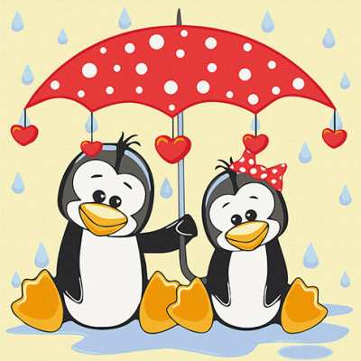 Картина за номерами "Пінгвіни під парасолькою" 30*30 см Авторська 15543-AC