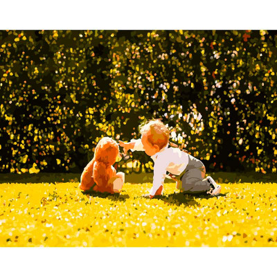 Картина за номерами Хлопчик із ведмежам Strateg 40х50 см GS220