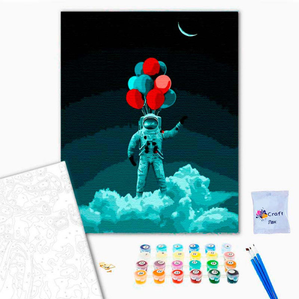 Картина за номерами Космонавт з кульками Strateg 40х50 см DY171