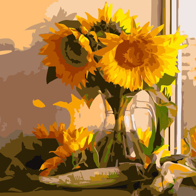 Картина за номерами квіти Соняхи у вазі Strateg 40х40 см SK007 Картина за номерами квіти Соняхи у вазі Strateg 40х40 см SK007