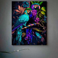 Картина за номерами Папуги на гілці Strateg на чорному фоні 40х50 см AH1012