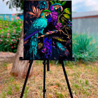 Картина за номерами Папуги на гілці Strateg на чорному фоні 40х50 см AH1012