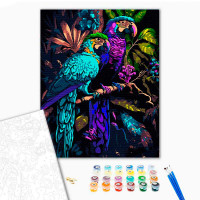 Картина за номерами Папуги на гілці Strateg на чорному фоні 40х50 см AH1012