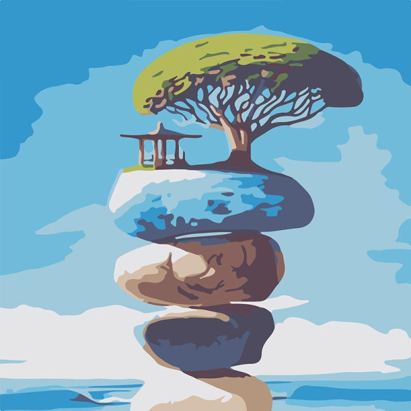 Картина за номерами Stateg Дерево на скелі 20х20 см HH8013-12