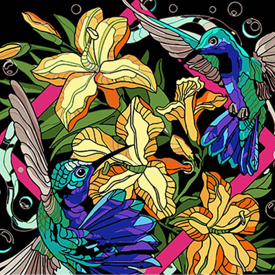 Картина за номерами Stateg Колібрі в яскравих тонах на чорному фоні 40х40 с AV4040-68