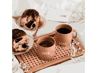 Картина за номерами Stateg Два горнятка кави 40х40 см SK048