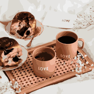 Картина за номерами Stateg Два горнятка кави 40х40 см SK048