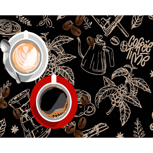 Картина за номерами Stateg Дві чашки кави на чорному фоні 40х50 см AH1184-12