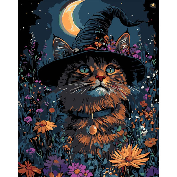 Картина за номерами Stateg Геллоуїнський кіт на чорному фоні 40х50 см AH1193-17