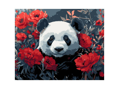 Картина за номерами Stateg Панда в маках на чорному фоні 40х50 см AH1197-15
