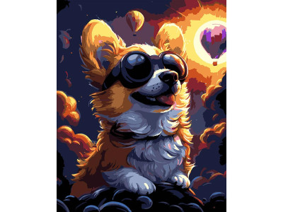 Картина за номерами Stateg Коргі в окулярах на чорному фоні 40х50 см AH1212-19