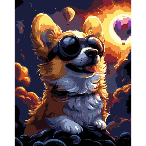 Картина за номерами Stateg Коргі в окулярах на чорному фоні 40х50 см AH1212-19