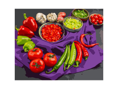 Картина за номерами Stateg Різноманіття овочів на кольоровому фоні 40х50 см MZ049