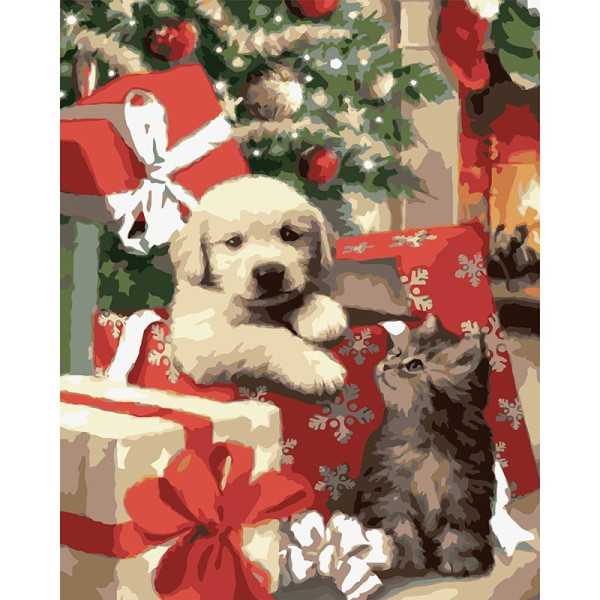 Картина за номерами Stateg Песик і кошеня 40х50 см VG002