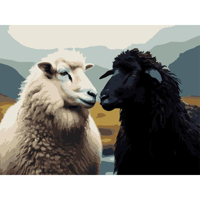 Картина за номерами Strateg Пара вівців на чорному фоні 30Х40 см FH-40