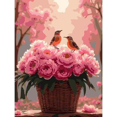 Картина за номерами Strateg Півонії з пташками 30Х40 см SS-1273