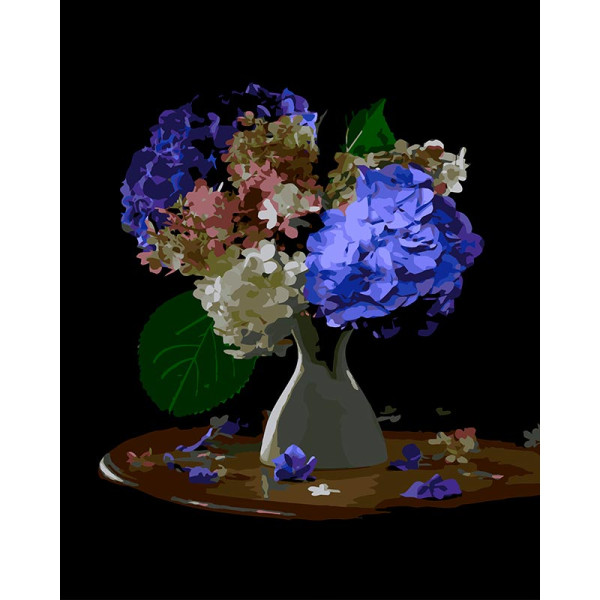 Картина за номерами Strateg Яскраві гортензції на чорному фоні 40Х50 см AH1278