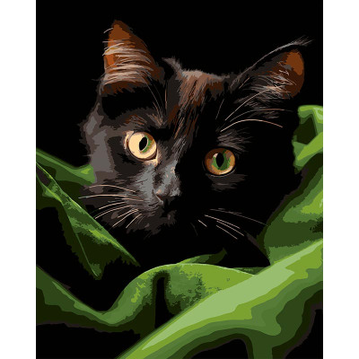 Картина за номерами Strateg Чорне маленьке кошеня на чорному фоні 40Х50 (AH AH1282