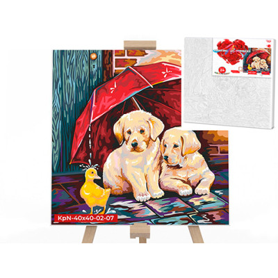 Картина за номерами цуценята під парасолькою 40x40 см KpNe-40х40-02-07