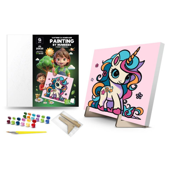 Каритна за номерами qbee "Грайлива єдиноріжка" з деревяною підстав 25х25 с QB900-001/QB901-001