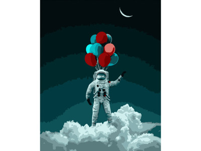 Картина за номерами Космонавт з кульками Strateg 40х50 см DY171