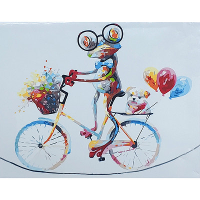Картина за номерами Яскраве жабеня на велосипеді Strateg 40х50 см GS078