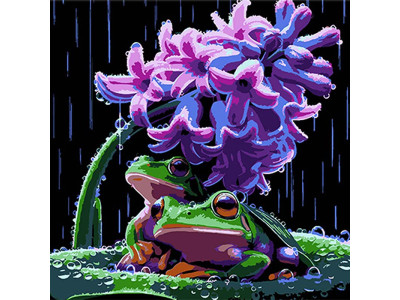 Картина за номерами Жабенята та весняний дощ Strateg на чорному фоні 30х30 SH3030-3