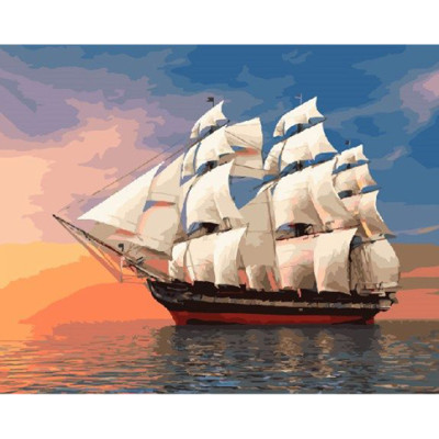 Картина за номерами ригантина на заході сонця 40 x 50 см GX5733 Картина за номерами ригантина на заході сонця 40 x 50 см GX5733