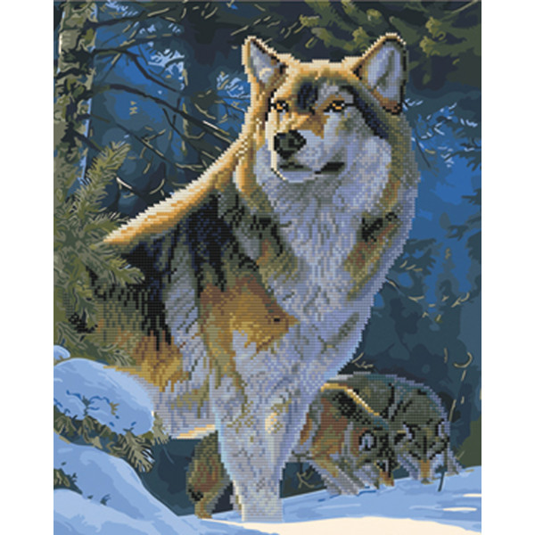 Картина за номерами та алмазна мозаїка 2 в 1. Rainbow Art "Гордий вовк" GZS1029 Картина за номерами та алмазна мозаїка 2 в 1. Rainbow Art "Гордий вовк" GZS1029