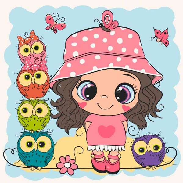 Картина за номерами "Лялечка з совенятами" 30*30 см Авторська 15563-AC