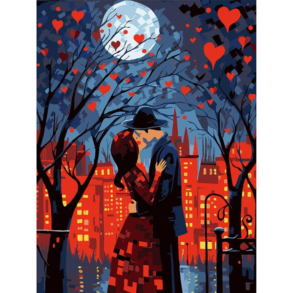 Картина за номерами Stateg Поцілунок у місті на чорному фоні 30х40 см FH-21