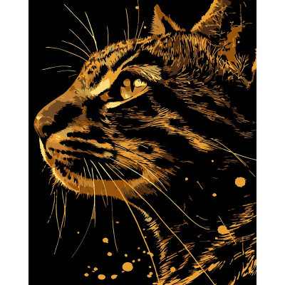 Картина за номерами Stateg Бенгальський кіт на чорному фоні 40х50 см AH1211-8