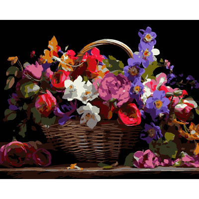 Картина за номерами Stateg Кошик різнокольорових квітів на ч. фоні 40х50 см AH1213-19