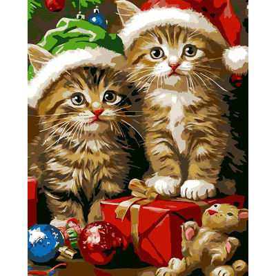 Картина за номерами Stateg Новорічні котики 40х50 см VG011