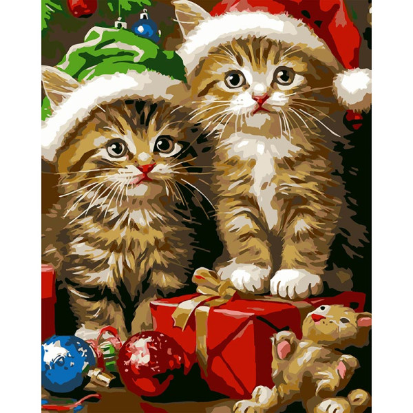 Картина за номерами Stateg Новорічні котики 40х50 см VG011