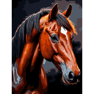 Картина за номерами Strateg Коричневий кінь на чорному фоні 30Х40 см FH-39