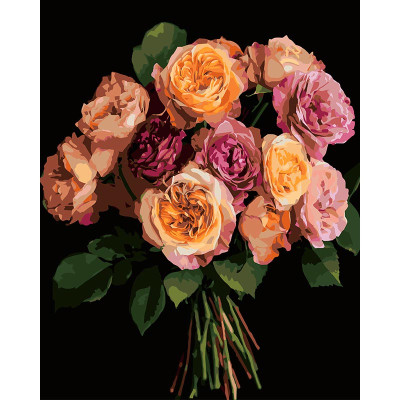 Картина за номерами Strateg Помаранчевий букет на чорному фоні 40Х50 см AH1279