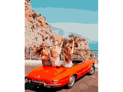 Картина за номерами Подружки на червоному авто Strateg 40х50 см GS897