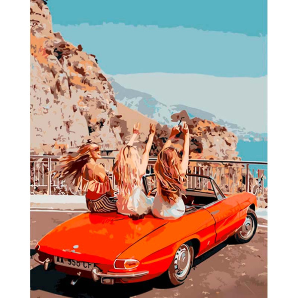 Картина за номерами Подружки на червоному авто Strateg 40х50 см GS897