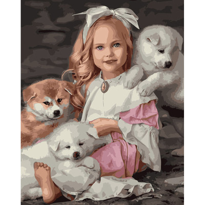 Картина по номерах Дівчинка з собачками Strateg 40х50 см GS963