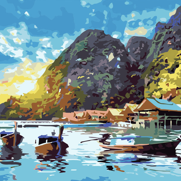 Картина по номерах Човники на річці Strateg 40х40 см SK033