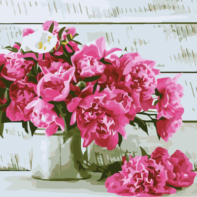 Картина за номерами квіти Рожеві піони Strateg 40х40 см SK047
