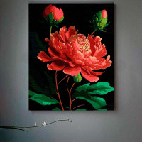 Картина за номерами Півонії Strateg на чорному фоні 40х50 см AH1048